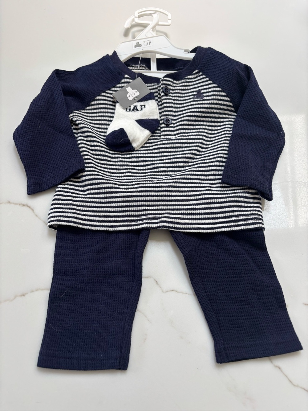 GAP Navy and White Striped Baby Knit Cardigan 6-9 months